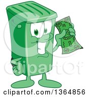 Poster, Art Print Of Cartoon Green Rolling Trash Can Bin Mascot Holding Cash Money