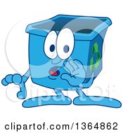 Cartoon Blue Recycle Bin Mascot Whispering