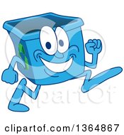 Poster, Art Print Of Cartoon Blue Recycle Bin Mascot Running