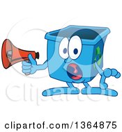 Clipart Of A Cartoon Blue Recycle Bin Mascot Screaming Into A Megaphone Royalty Free Vector Illustration by Toons4Biz