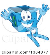 Poster, Art Print Of Cartoon Blue Recycle Bin Mascot Jumping