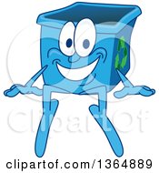 Poster, Art Print Of Cartoon Blue Recycle Bin Mascot Sitting