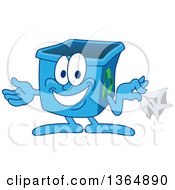 Poster, Art Print Of Cartoon Blue Recycle Bin Mascot Holding A Napkin Hankie Or Paper