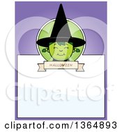 Clipart Of A Green Halloween Witch Girl Page Design With Text Space On Purple Royalty Free Vector Illustration