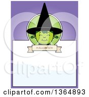 Poster, Art Print Of Green Halloween Witch Girl Page Design With Text Space On Purple