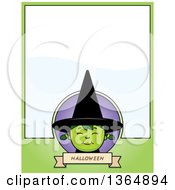 Clipart Of A Green Halloween Witch Girl Page Design With Text Space On Green Royalty Free Vector Illustration
