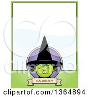 Poster, Art Print Of Green Halloween Witch Girl Page Design With Text Space On Green