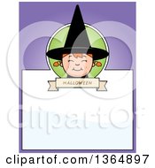 Clipart Of A Halloween Witch Girl Page Design With Text Space On Purple Royalty Free Vector Illustration
