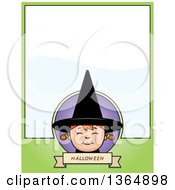 Poster, Art Print Of Halloween Witch Girl Page Design With Text Space On Green