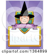 Clipart Of A Halloween Witch Girl Shield Over A Blank Sign And Rays Royalty Free Vector Illustration