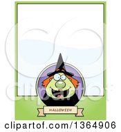 Clipart Of A Green Halloween Witch Woman Page Design With Text Space On Green Royalty Free Vector Illustration