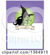 Clipart Of A Halloween Ugly Warty Witch Page Design With Text Space On Purple Royalty Free Vector Illustration