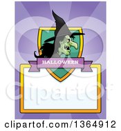 Poster, Art Print Of Halloween Ugly Warty Witch Shield Over A Blank Sign And Rays