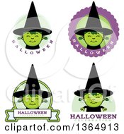 Clipart Of Green Halloween Witch Girl Badges Royalty Free Vector Illustration
