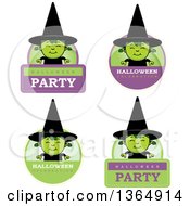 Clipart Of Green Halloween Witch Girl Badges Royalty Free Vector Illustration