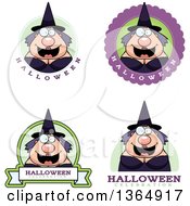 Clipart Of Chubby Halloween Witch Woman Badges Royalty Free Vector Illustration
