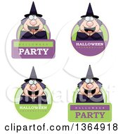 Clipart Of Chubby Halloween Witch Woman Badges Royalty Free Vector Illustration