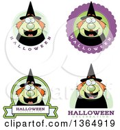 Clipart Of Green Halloween Witch Woman Badges Royalty Free Vector Illustration