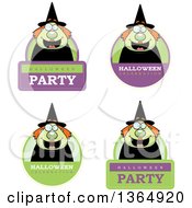 Clipart Of Green Halloween Witch Woman Badges Royalty Free Vector Illustration