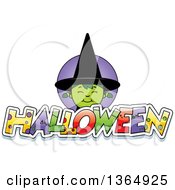 Clipart Of A Green Witch Girl Over Halloween Text Royalty Free Vector Illustration