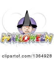 Clipart Of A Witch Girl Over Halloween Text Royalty Free Vector Illustration