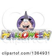 Clipart Of A Chubby Witch Woman Over Halloween Text Royalty Free Vector Illustration