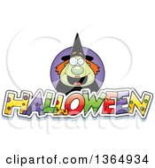 Clipart Of A Green Witch Woman Over Halloween Text Royalty Free Vector Illustration