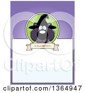 Clipart Of A Black Halloween Witch Cat Page Design With Text Space On Purple Royalty Free Vector Illustration