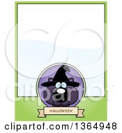 Clipart Of A Black Halloween Witch Cat Page Design With Text Space On Green Royalty Free Vector Illustration