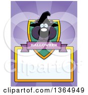 Poster, Art Print Of Black Halloween Witch Cat Shield Over A Blank Sign And Rays