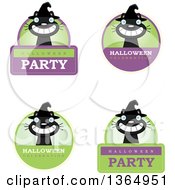 Clipart Of Grinning Black Halloween Witch Cat Badges Royalty Free Vector Illustration
