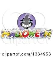 Clipart Of A Grinning Black Witch Cat Over Halloween Text Royalty Free Vector Illustration