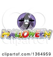 Clipart Of A Black Witch Cat Over Halloween Text Royalty Free Vector Illustration