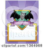 Poster, Art Print Of Halloween Vampire Bat Shield Over A Blank Sign And Rays