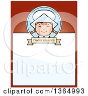 Clipart Of A Happy Thanksgiving Pilgrim Girl Page Design With Text Space On Red Royalty Free Vector Illustration
