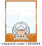 Clipart Of A Happy Thanksgiving Pilgrim Girl Page Design With Text Space On Orange Royalty Free Vector Illustration