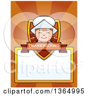 Clipart Of A Happy Thanksgiving Pilgrim Girl Shield Over A Blank Sign And Rays Royalty Free Vector Illustration