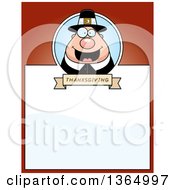 Poster, Art Print Of Chubby Thanksgiving Pilgrim Man Page Design With Text Space On Red