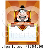 Poster, Art Print Of Chubby Thanksgiving Pilgrim Man Shield Over A Blank Sign And Rays