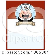 Poster, Art Print Of Chubby Thanksgiving Pilgrim Woman Page Design With Text Space On Red