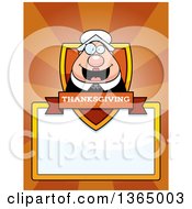 Poster, Art Print Of Chubby Thanksgiving Pilgrim Woman Shield Over A Blank Sign And Rays