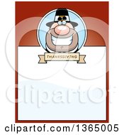 Poster, Art Print Of Grinning Male Thanksgiving Pilgrim Page Design With Text Space On Red