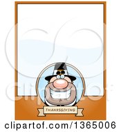 Poster, Art Print Of Grinning Male Thanksgiving Pilgrim Page Design With Text Space On Orange