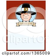Poster, Art Print Of Happy Thanksgiving Pilgrim Boy Page Design With Text Space On Red