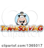Clipart Of A Chubby Pilgrim Man Over Thanksgiving Text Royalty Free Vector Illustration