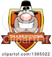 Clipart Of A Grinning Male Thanksgiving Pilgrim Thanksgiving Holiday Shield Royalty Free Vector Illustration
