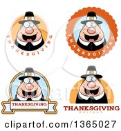 Poster, Art Print Of Chubby Thanksgiving Pilgrim Man Badges