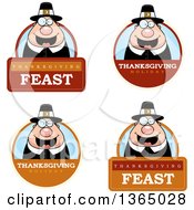 Clipart Of Chubby Thanksgiving Pilgrim Man Badges Royalty Free Vector Illustration