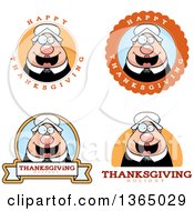 Clipart Of Chubby Thanksgiving Pilgrim Woman Badges Royalty Free Vector Illustration