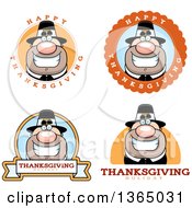Clipart Of Grinning Male Thanksgiving Pilgrim Badges Royalty Free Vector Illustration